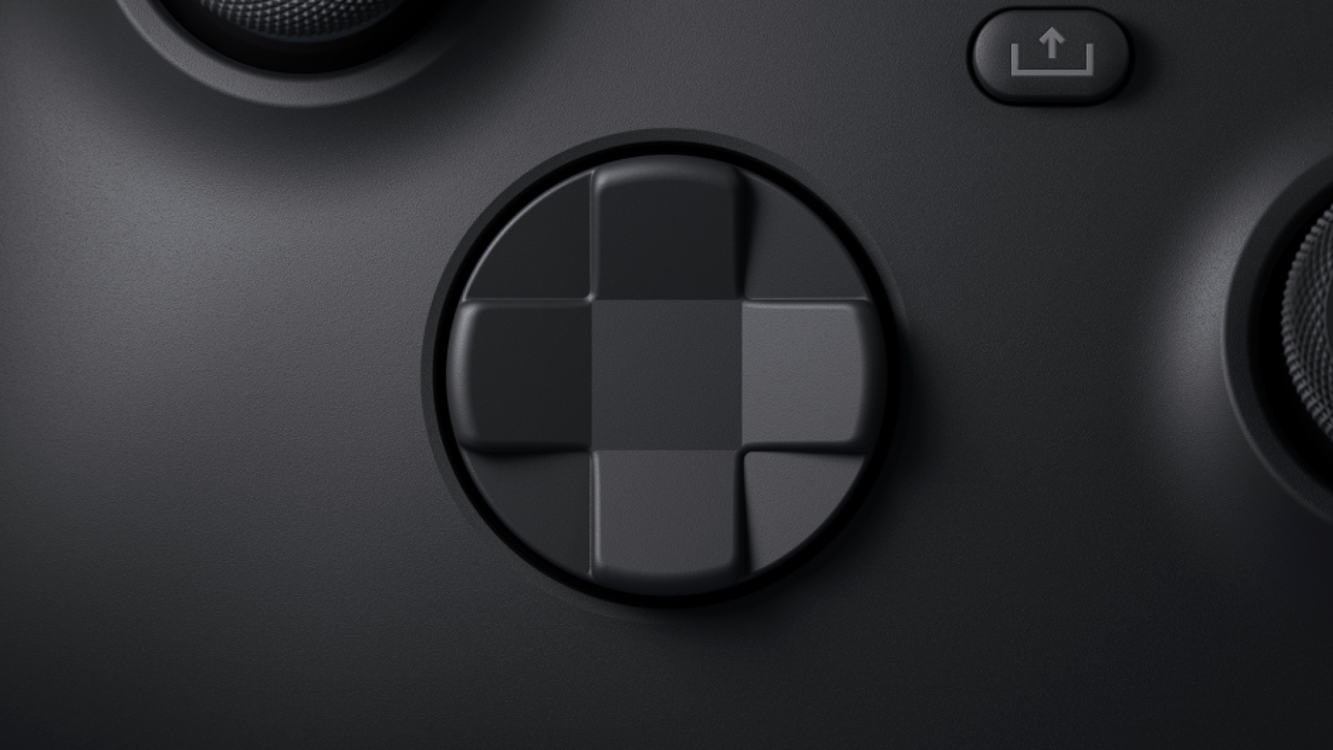 el botón D-pad y Share en un controlador Xbox Series X. 