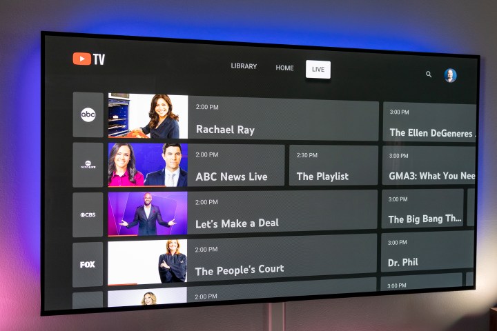 YouTube TV channel listings.