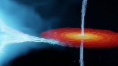 An artist’s impression of the Cygnus X-1 system. This system contains the most massive stellar-mass black hole ever detected without the use of gravitational waves, weighing in at 21 times the mass of the Sun. 
