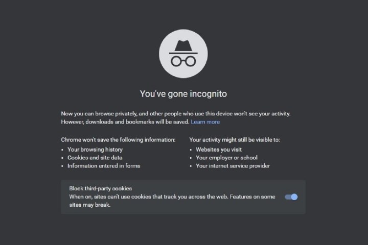 Google Chrome incognito mode screenshot