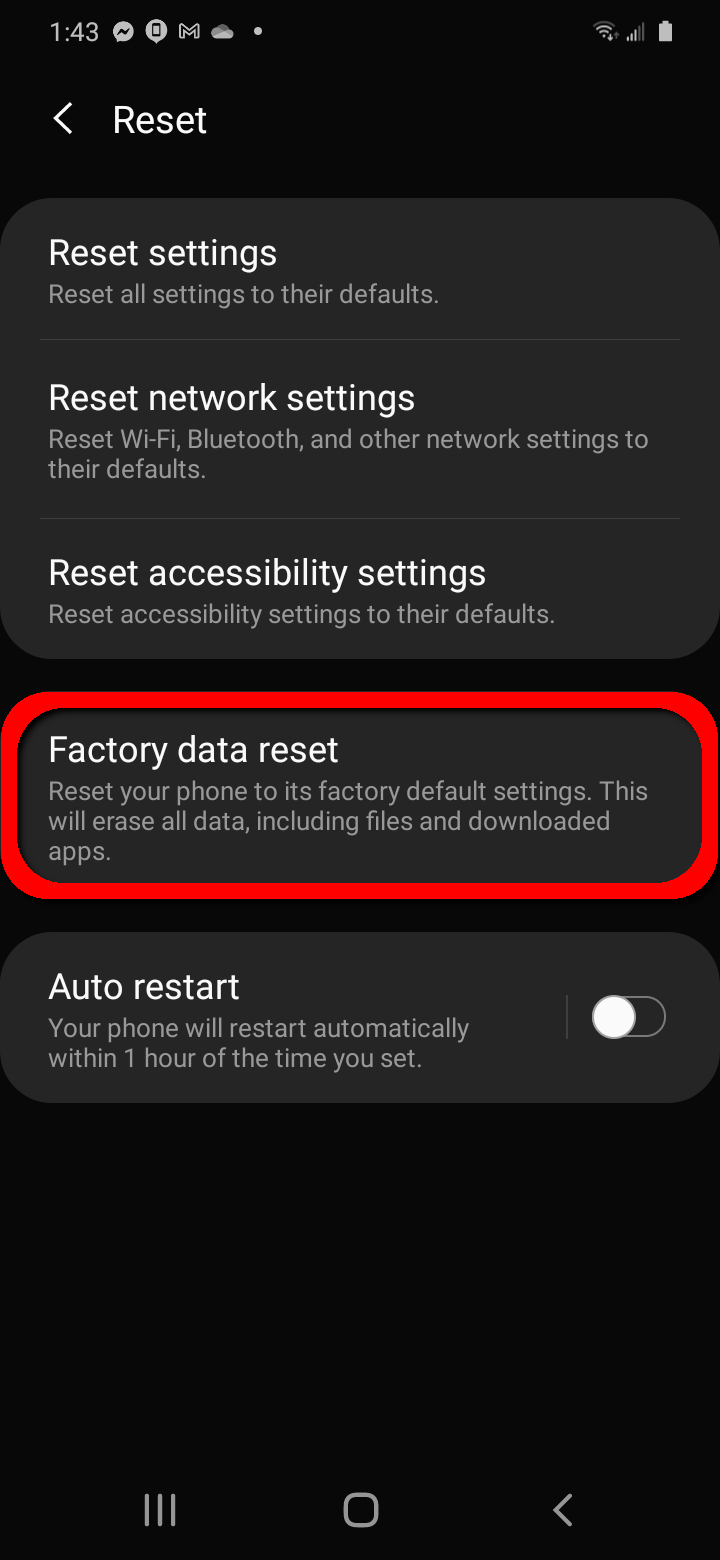 How can you factory reset an Android device?