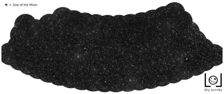 Sky map showing 25,000 supermassive black holes. Each white dot is a supermassive black hole in its own galaxy.