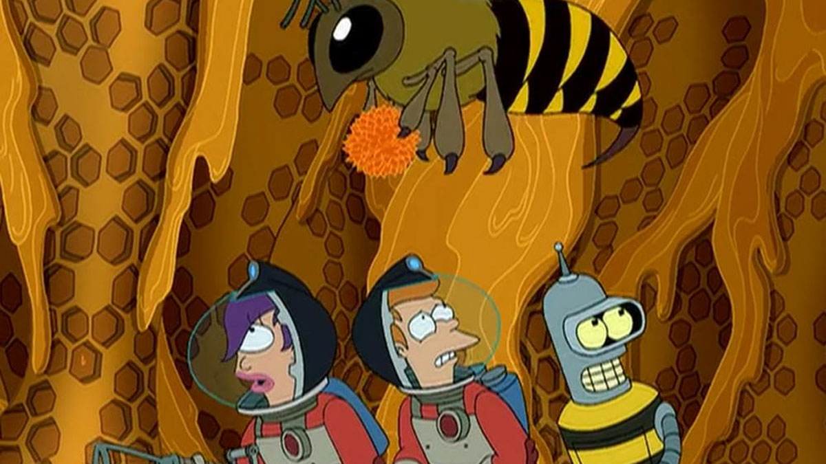 Fry, Bender e Leele no episódio "Futurama", "The Sting".