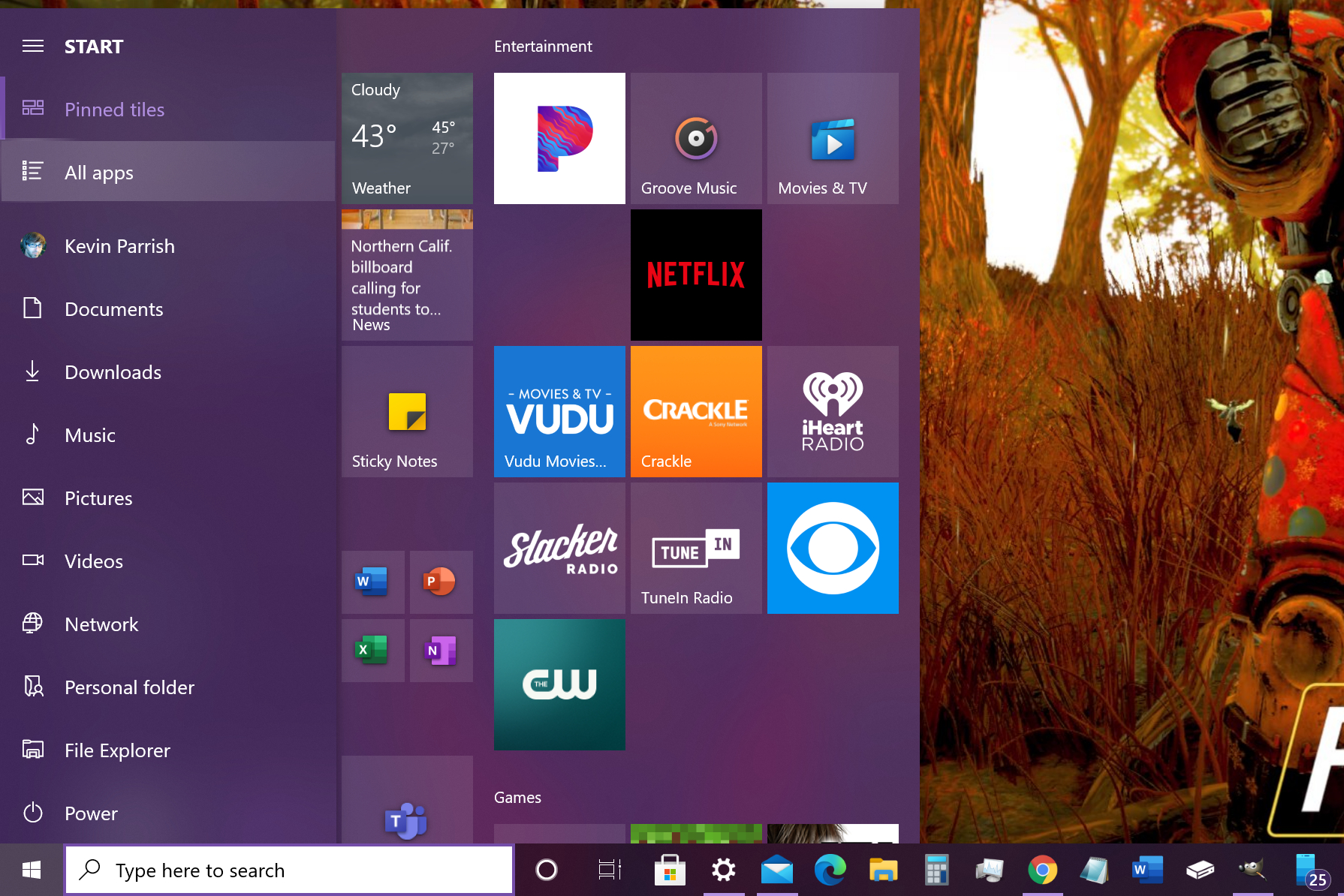 Windows 10 Start Menu All Apps List.