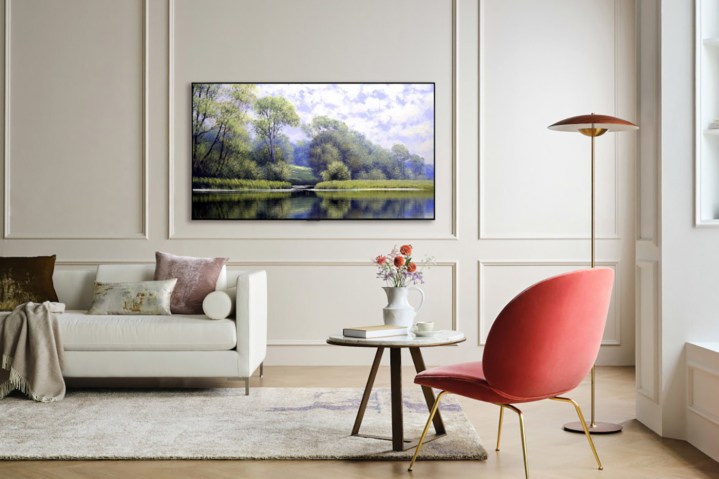 The LG OLED evo mounted in a living room.