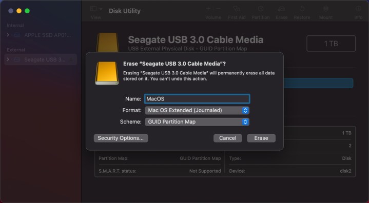 گزینه Create External Partition در MacOS Big Sur.