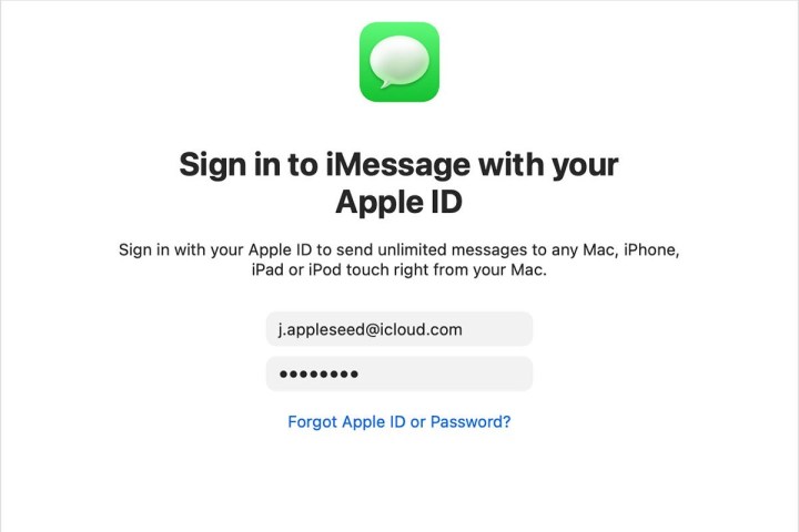 Signing into iMessage with Apple ID.
