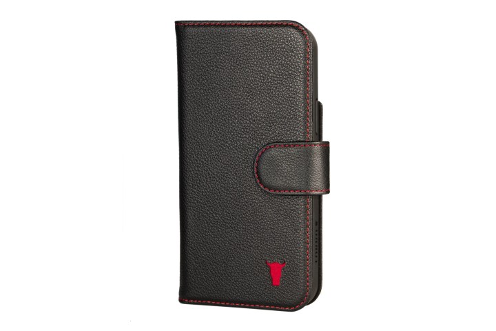 Torro Leather Wallet Case for iPhone 13 and 13 Pro, in black leather with red accents.