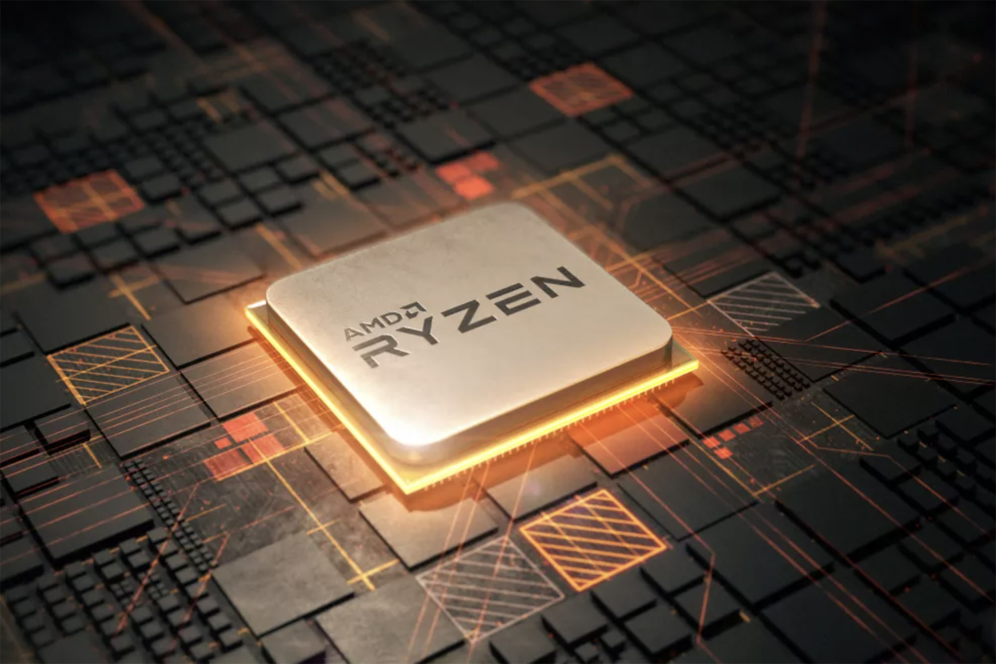 A digital depiction of an AMD Ryzen 5000G chip.