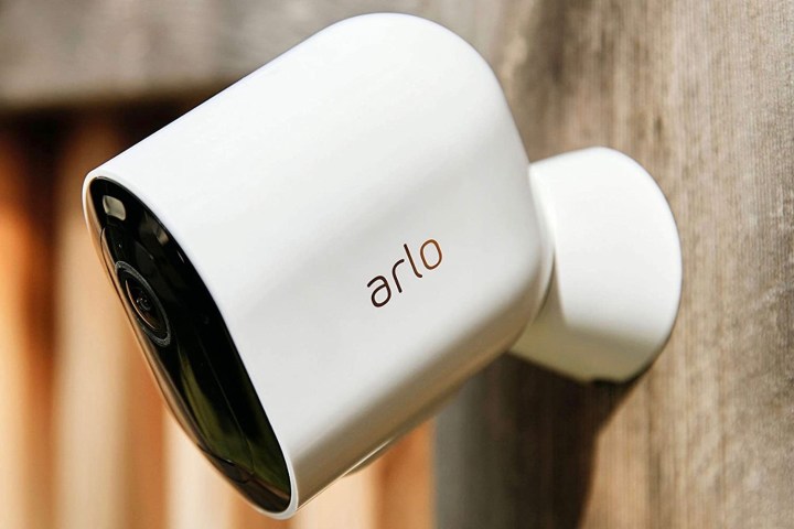 Arlo Pro 4 home security camera installed outside.