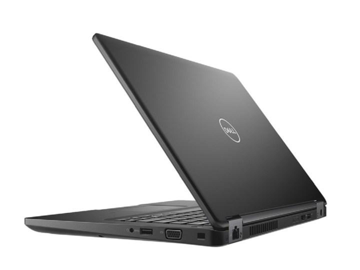 A refurbished Dell laptop that's open and viewed from the side.