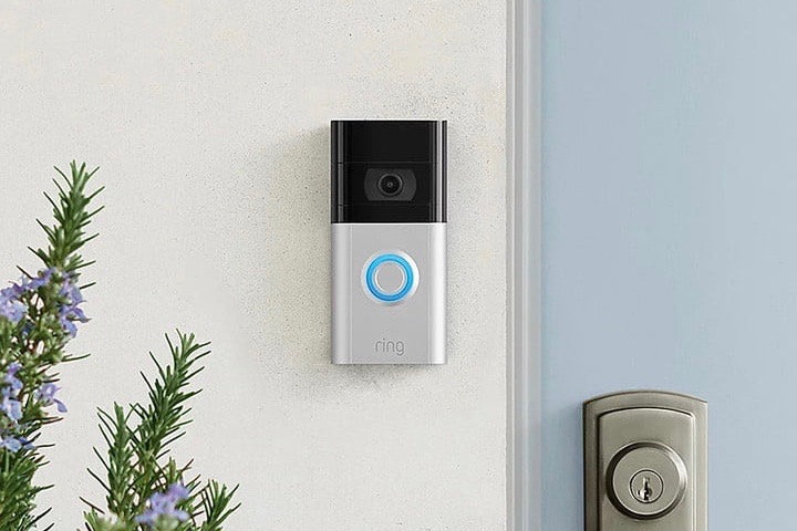 The Ring Video Doorbell 3 installed near a door.