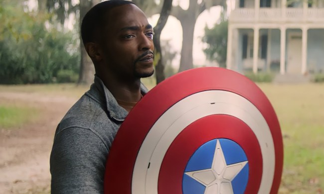 Anthony Mackie as Sam Wilson in Falcon and the Winter Soldier wields Captain America's Shield