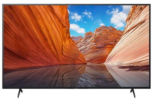 The Sony X80J 4K LED TV with a nature scene on the screen.