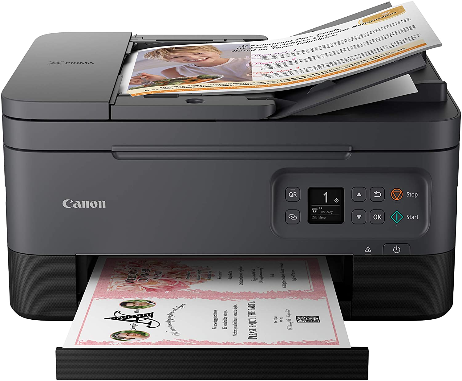 A impressora multifuncional Canon Pixma TR7020a em um fundo branco.
