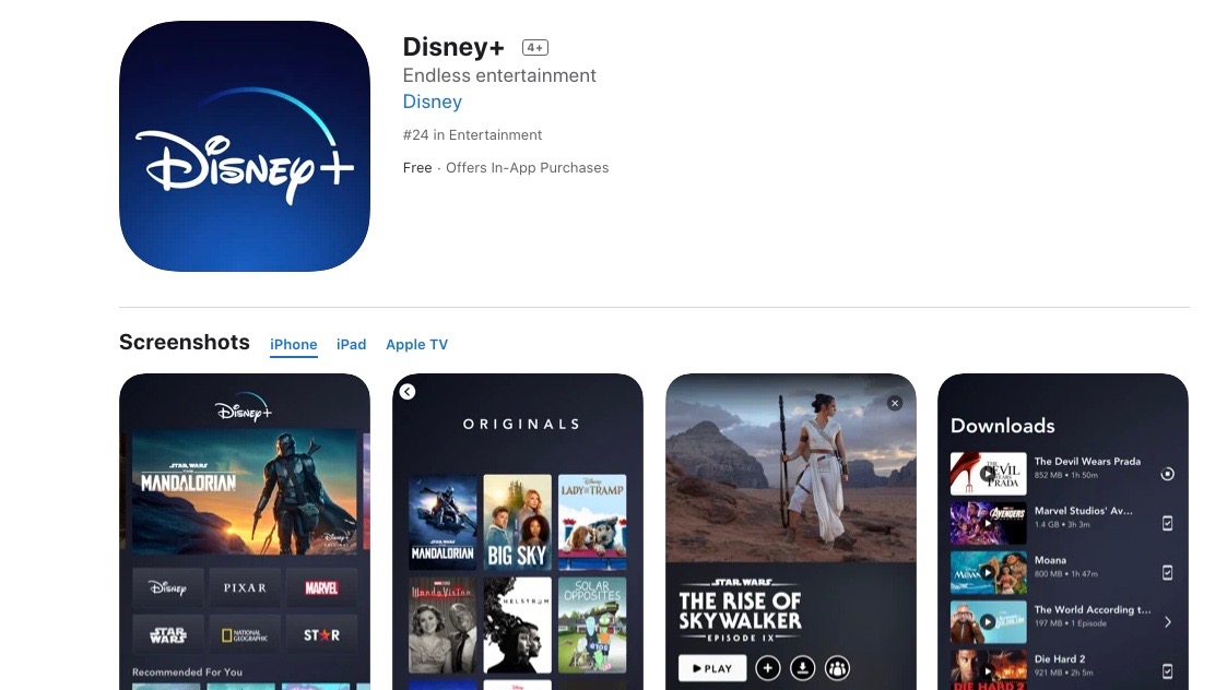 Disney+ na App Store