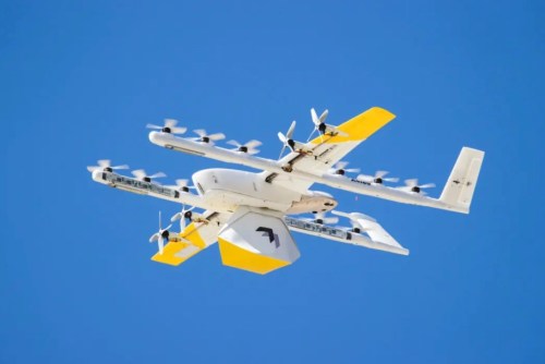 A Wing delivery drone in flight.