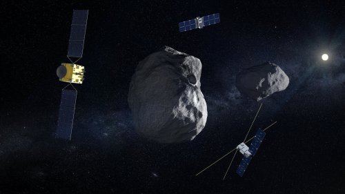 Artist's impression of ESA's Hera Mission, a small spacecraft which aims to investigate whether an asteroid headed for Earth could be deflected.
