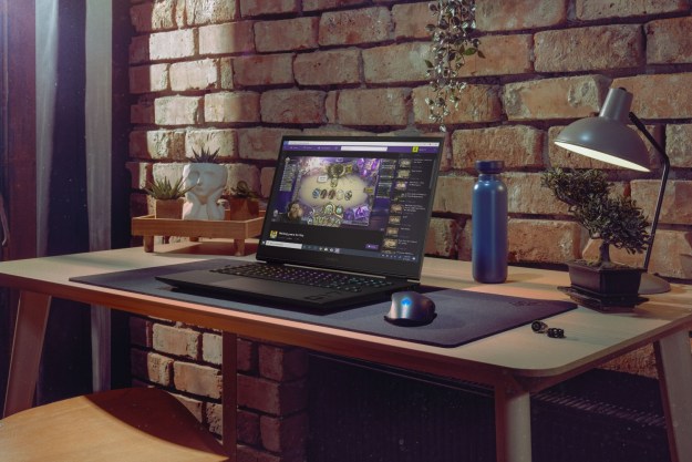The HP Omen 16 gaming laptop on a desk.