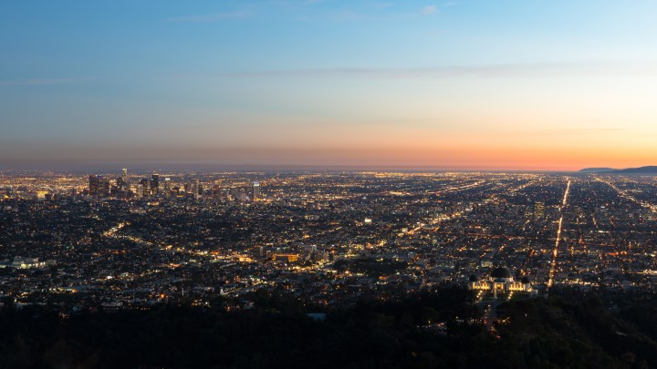 los angeles california cityscape at sunset
