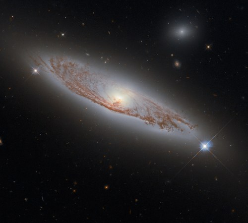 This image shows the spiral galaxy NGC 5037, in the constellation of Virgo. First documented by William Herschel in 1785, the galaxy lies about 150 million light-years away from Earth. Despite this distance, we can see the delicate structures of gas and dust within the galaxy in extraordinary detail. This detail is possible using Hubble’s Wide Field Camera 3 (WFC3), whose combined exposures created this image. 
