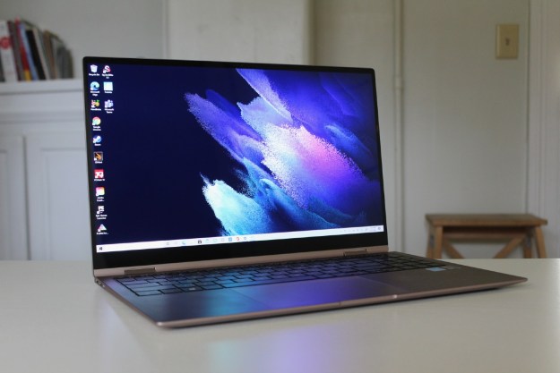 The Samsung Galaxy Book Pro laptop with an open screen.