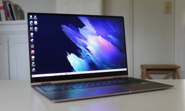 The Samsung Galaxy Book Pro laptop with an open screen.