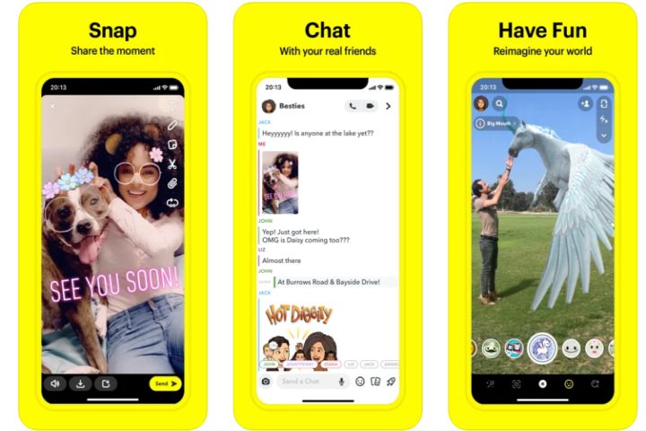 Snapchat texting, stickers and stories.