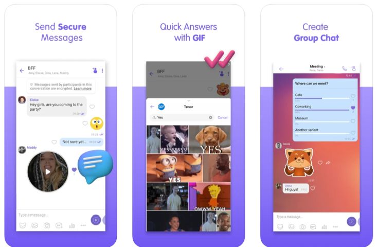 Viber messaging app featuring secure messaging, GIFs and group chats.