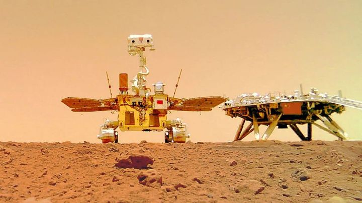 China's Zhurong Mars rover, captured by a wireless camera.