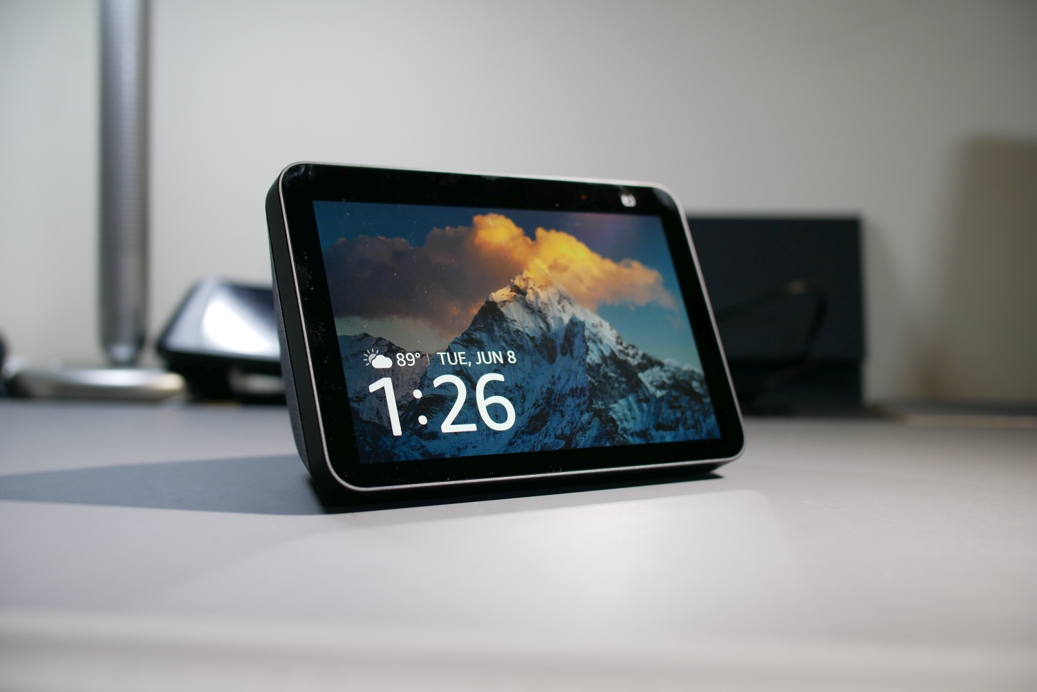 The 2021 Amazon Echo Show 8 in an angled view.