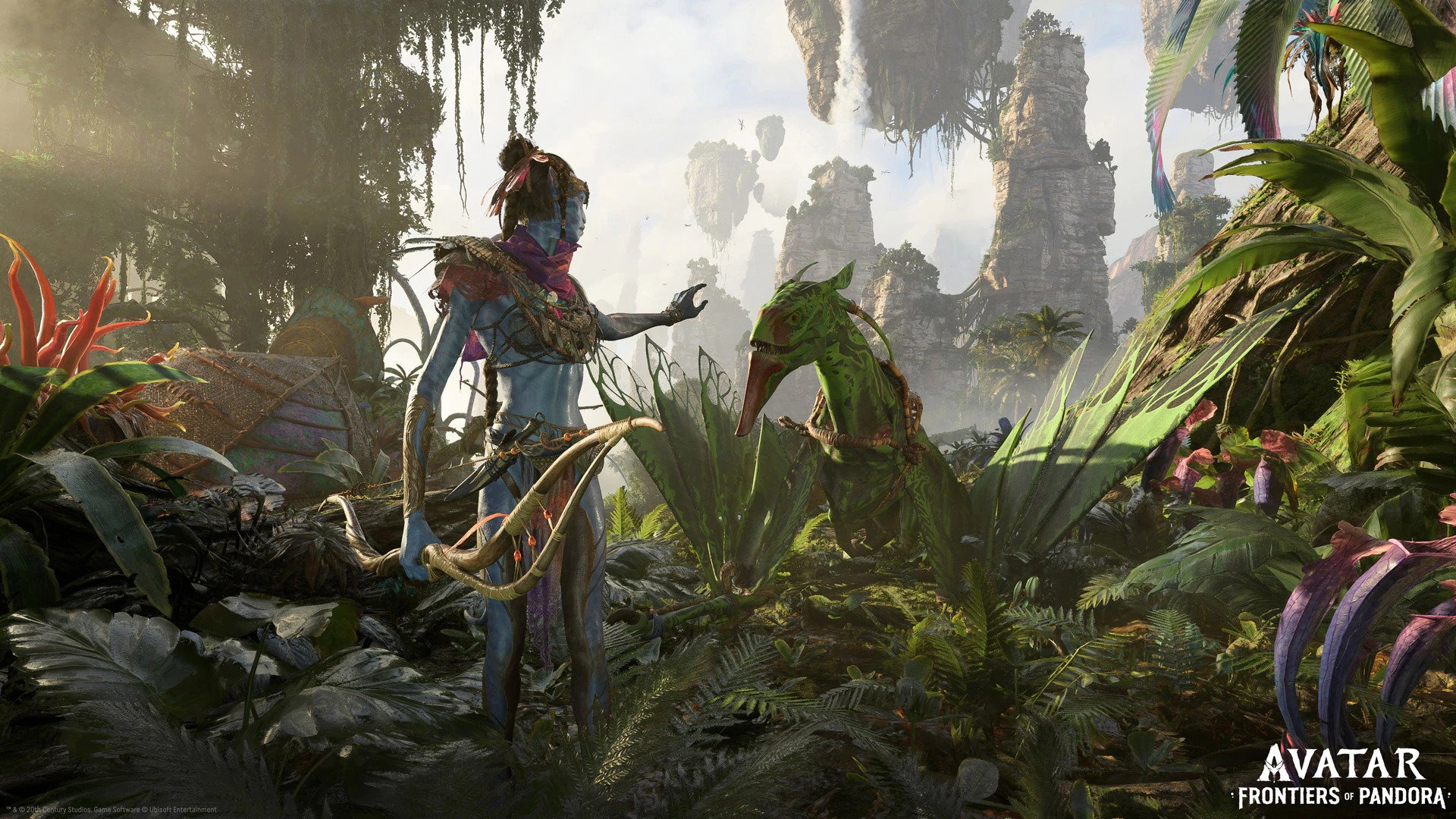 A Na'vi in the jungles of Avatar: Frontiers of Pandora.