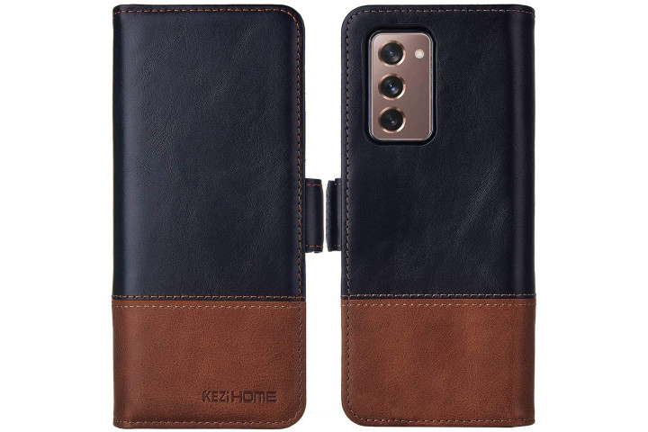 The kezihome leather wallet case for samsung galaxy z fold 1 in black and brown