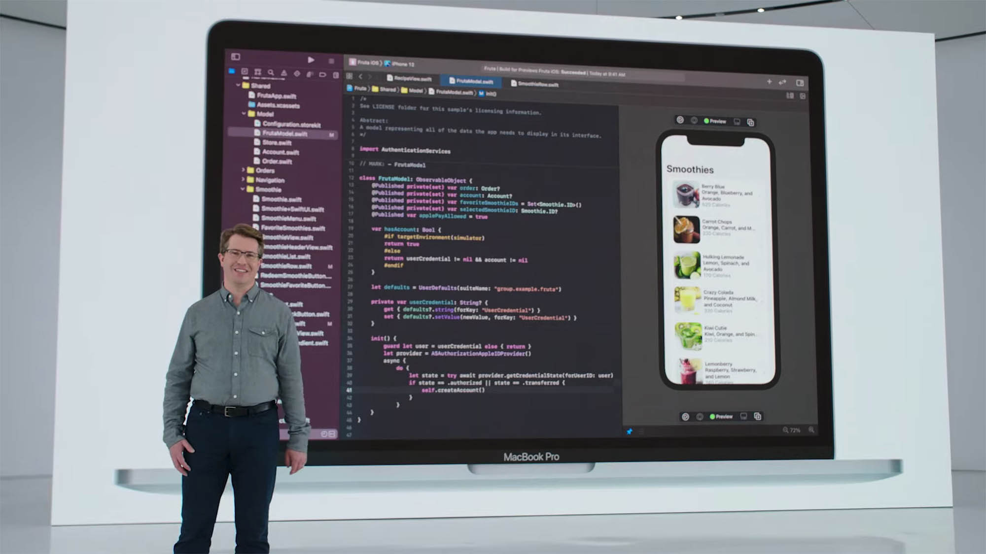 اسلاید Xcode در حال اجرا بر روی MacOS Monterey در رویداد WWDC 2021 اپل