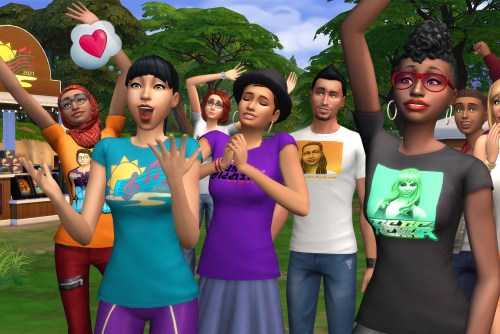 A crowd of Sims attends an in-game musical festival.