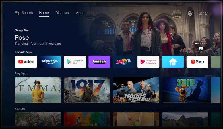 Android TV home screen.