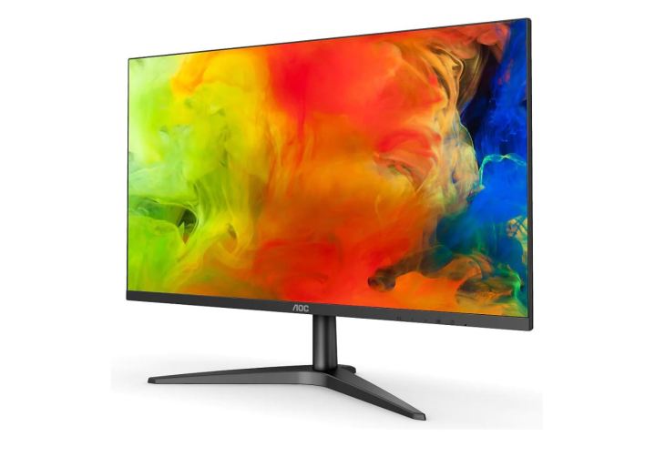 AOC 27B1H lcd monitor with sleek bezels displaying vivid colors in an abstract pattern. 
