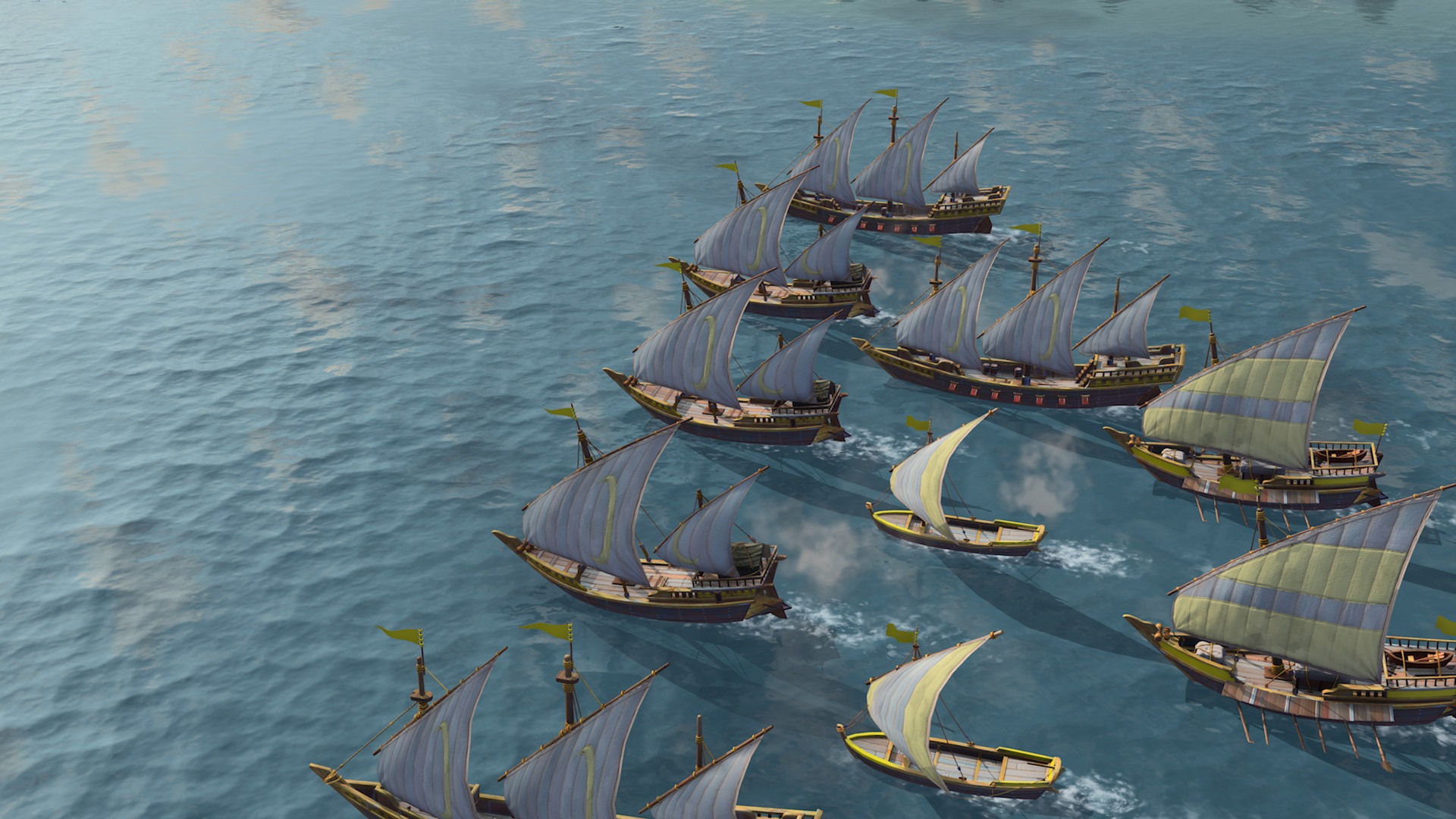 A fleet of ships set sail in Age of Empires IV