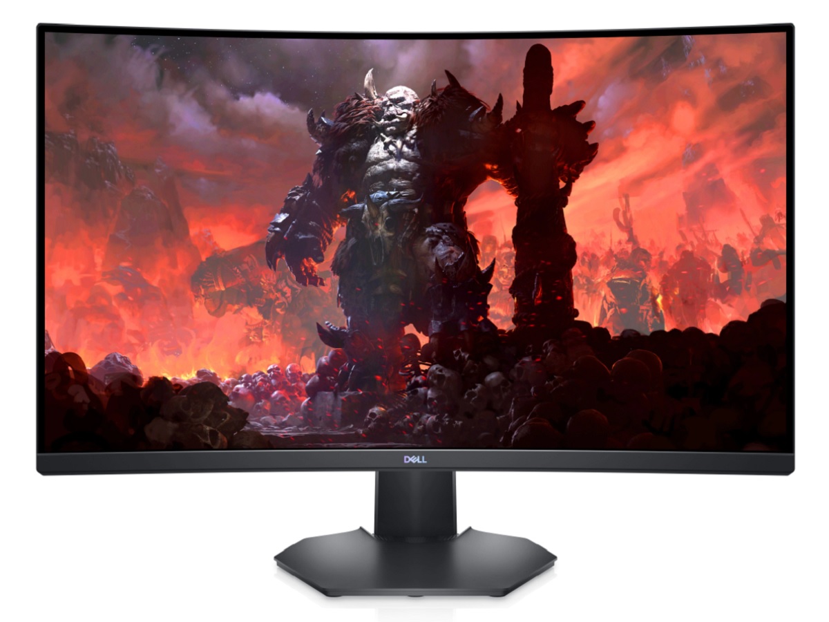 Dell 32-inch curved gaming monitor with a stand.