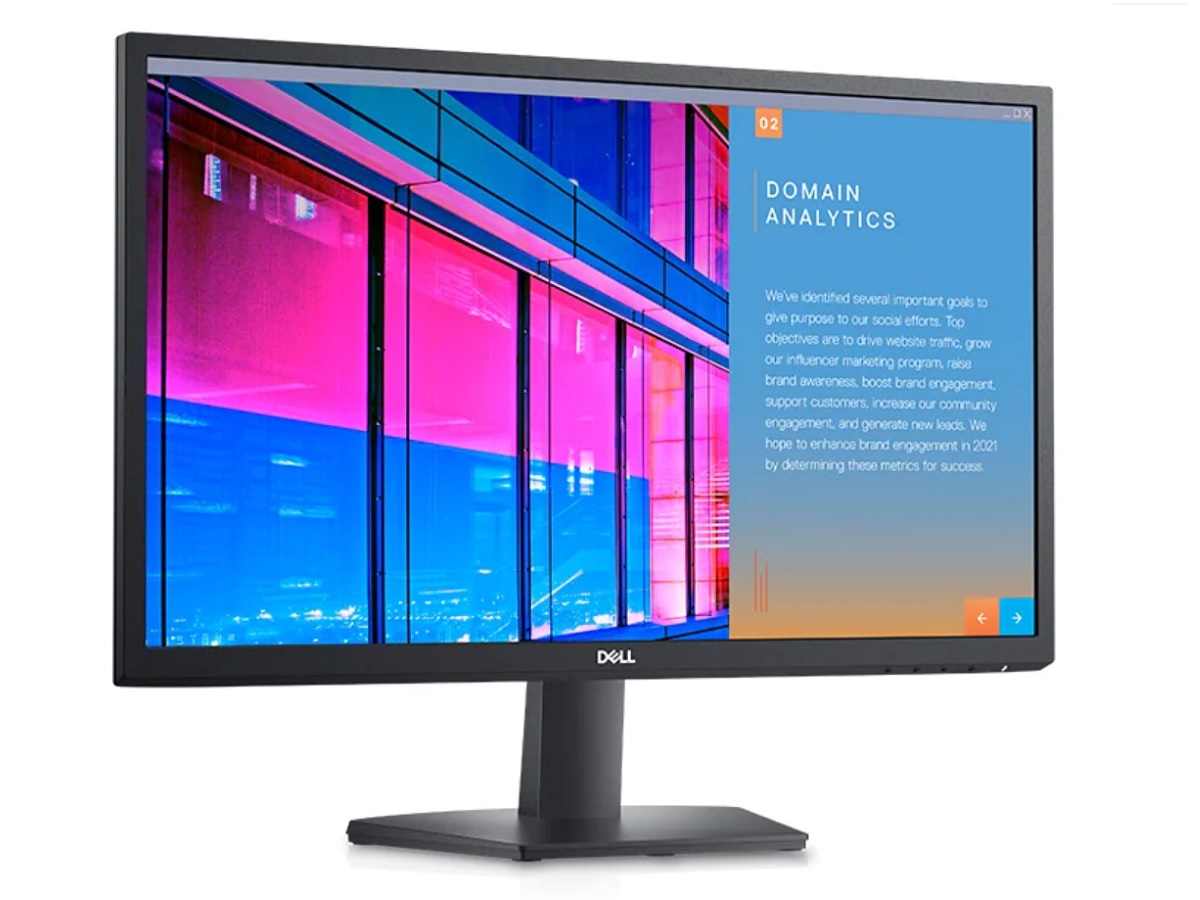 Um monitor Dell com uma tela de 24 polegadas e um suporte.
