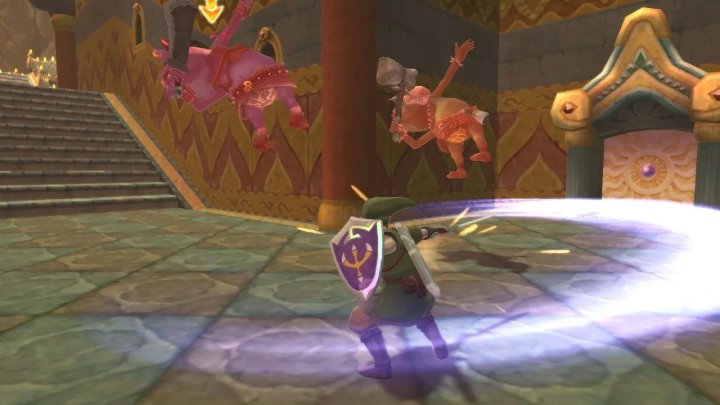 Link fa oscillare la sua spada in Skyward Sword HD.