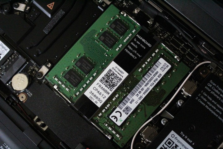 RAM ampliable como se ve en el Framework Laptop.