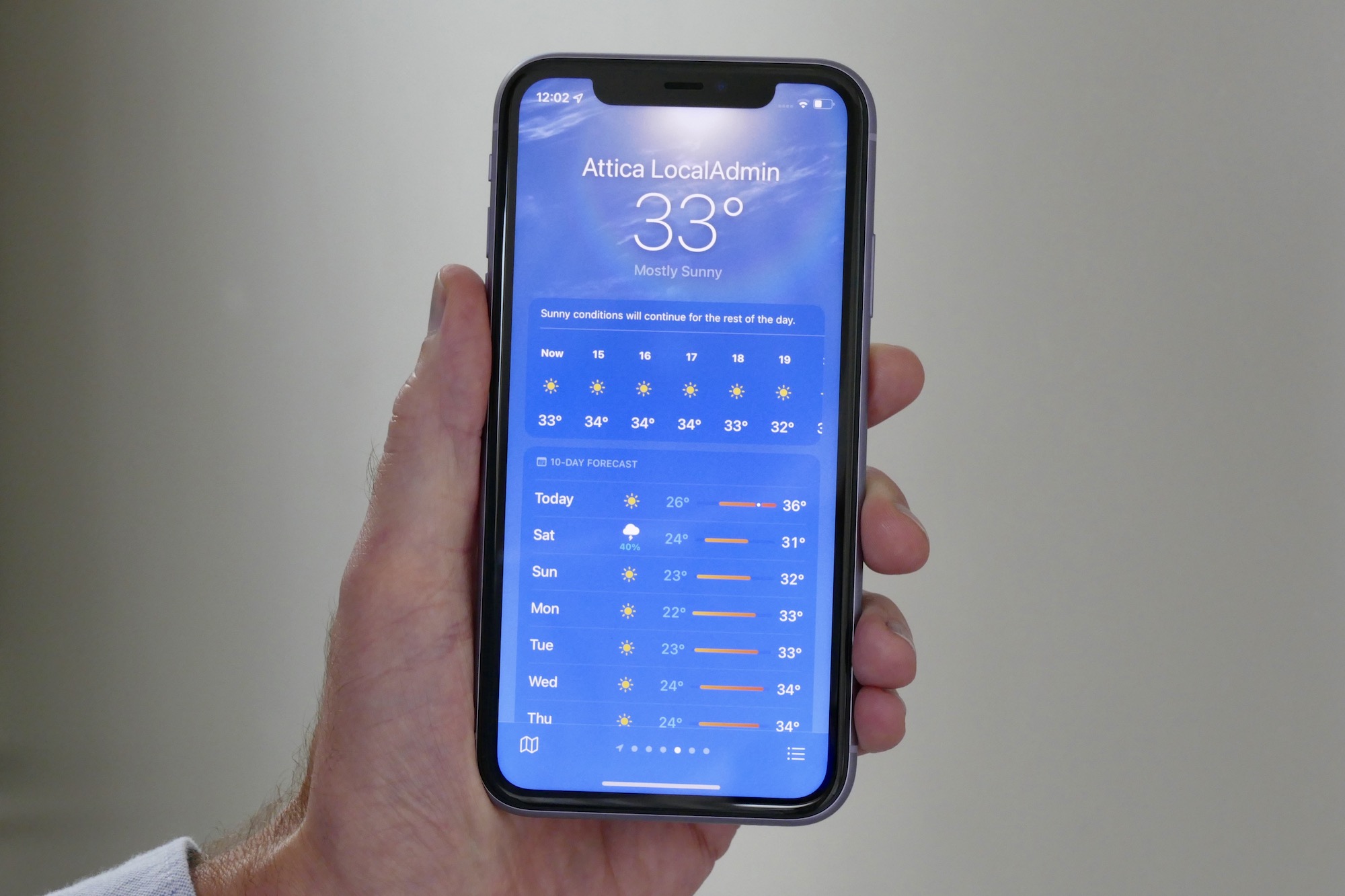 Sunny weather showing in iOS 15's weather app