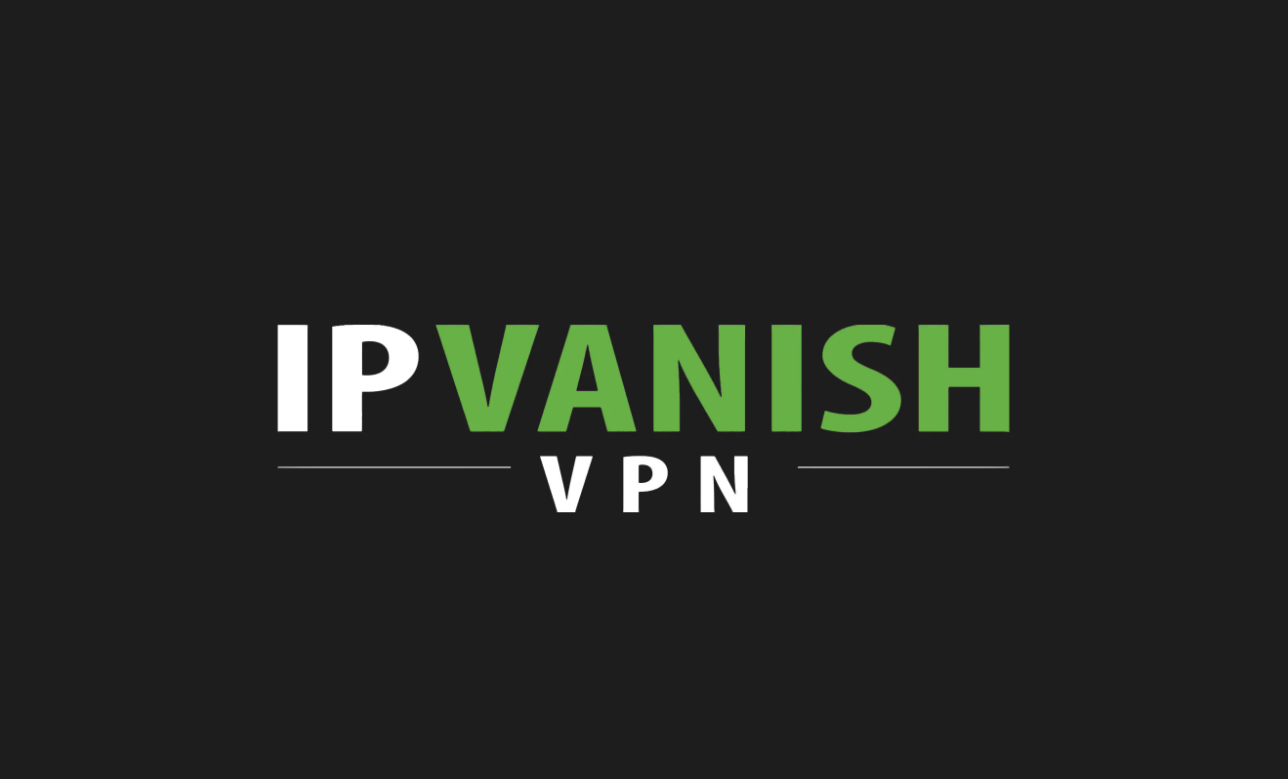 काली पृष्ठभूमि पर IPVanish VPN लोगो।