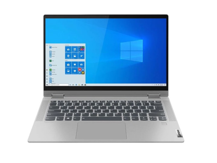 A Lenovo IdeaPad Flex 5 with 14-inch display sits open on a white background.
