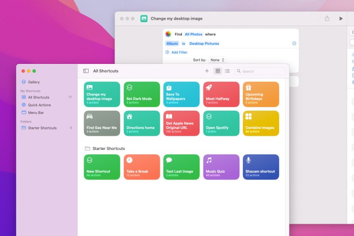 Apple's Shortcuts app running on MacOS Monterey