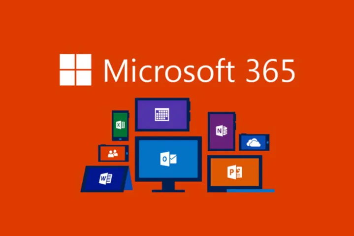 Aplicaciones de Office 365 sobre un fondo naranja.