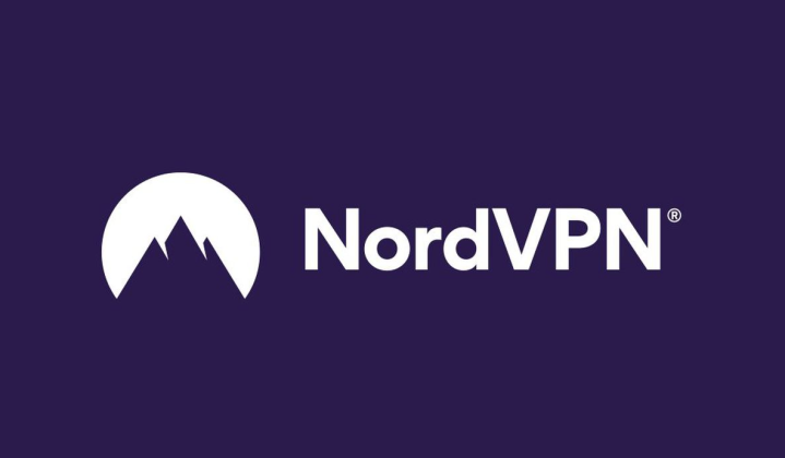 Logo NordVPN dengan latar belakang ungu.
