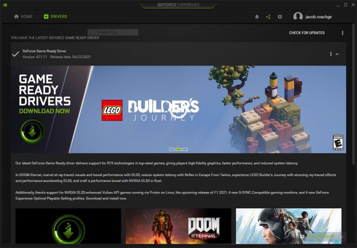 Game Ready Drive در Nvidia GeForce Experience.