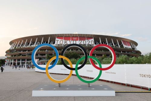 The Olympic Rings outside a 2020 Tokyo Olympics arena.